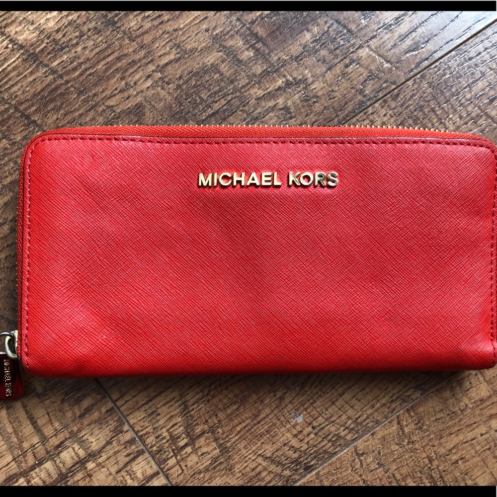 Michael Kors Mandarin Red Saffiano Leather Wallet